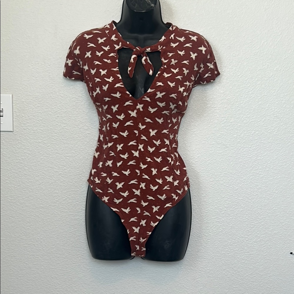 Free people Red Bird Print Bodysuit M/M